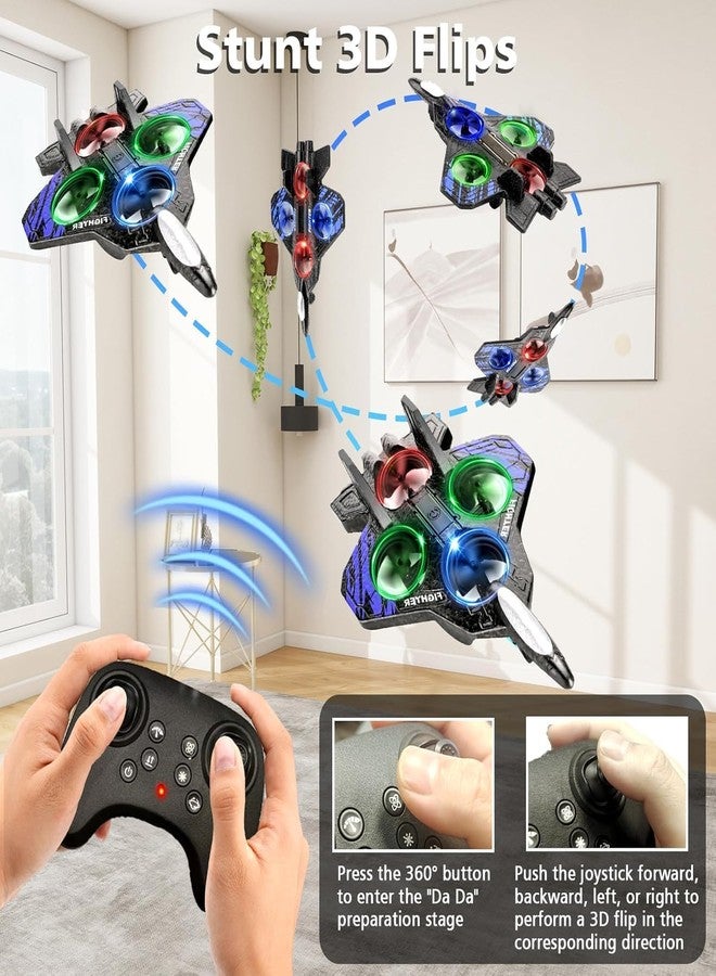 VELOCIOUS RC Fighter Plane for Kids & Adults | 2.4GHz Remote Control Airplane with 6-Axis Gyro | EPP Foam Beginner RC Plane | One-Key Takeoff Landing | 360° Stunt Rolls | LED Lights - Image 4